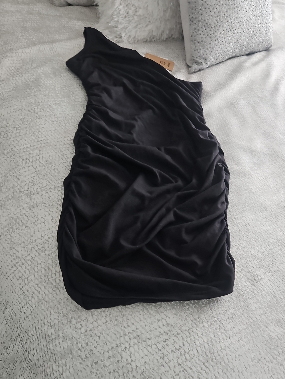ePretty Black One-Shoulder Ruched Cocktail Dress